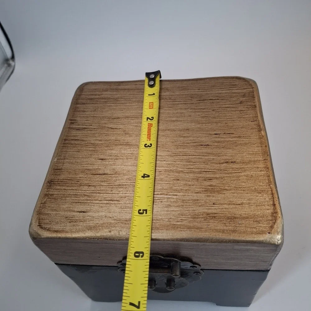 Vintage Style Footed Wooden Jewelry / Trinket Box – Black & Gold Dual Tone 6 In.